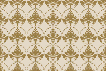 Damask patterns feature intricate, symmetrical motifs inspired by floral or ornamental designs. Often elegant and timeless, they are ideal for clothing, rugs, and home decor. © จินตนา โพธิโสดา