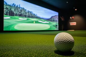 Golf simulator room,  golf ball on putting surface