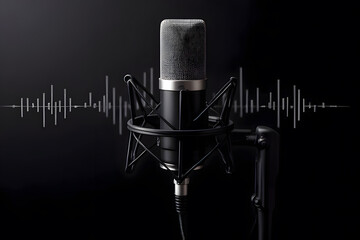 black wireless microphone and sound equalizer placed on a black cloth, ready for use in acting, singing, or various shows