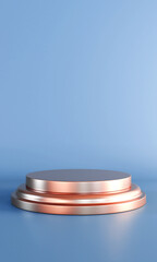 Round podium or pedestal with blue background