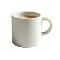 Fototapeta premium Matte white ceramic mug, C-shaped handle. Isolated on transparent background, ideal for branding mockups, product presentations, and promotional materials. Minimalist aesthetic.