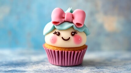 Sweet Cupcake with Bow and Blushing Cheeks - Cute and Adorable Bakery Treat