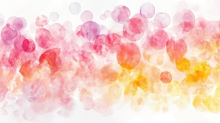 Abstract bubbles and floating circles in translucent pastel colors on a white background, playful copy space