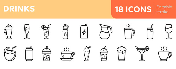 collection of various drink icons representing different beverages