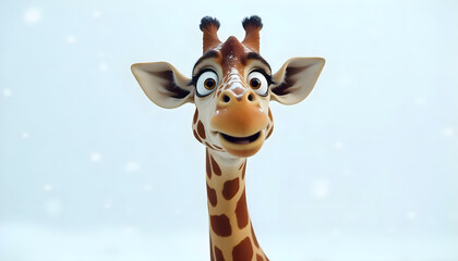 Obraz premium Happy Cartoon Giraffe Smiling with a Bright Background