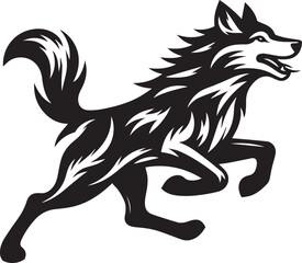 Fototapeta premium Running Wolf Silhouette Vector – Bold Black Wild Animal Illustration for Logos or Prints