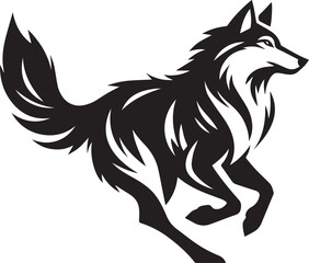 Fototapeta premium Running Wolf Silhouette Vector – Bold Black Wild Animal Illustration for Logos or Prints
