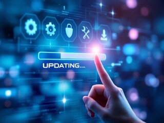System Update in Progress with Finger Touching Virtual Interface