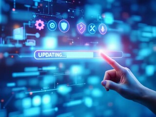 System Update in Progress with Finger Touching Virtual Interface