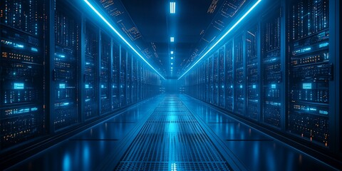 Server room blue light technology infrastructure