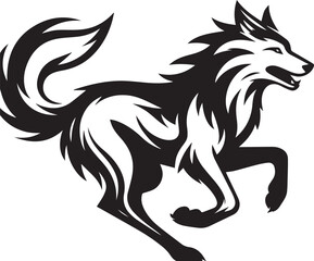 Running Wolf Silhouette Vector – Bold Black Wild Animal Illustration for Logos or Prints

