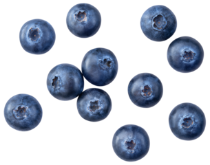 Blueberry isolated png. Blueberry top view on white or transparent background. Perfect retouched blueberry no background. Png blueberries collection. Full depth of field.