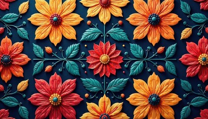 Intricate floral textile design, repeating motif, floral, elegant