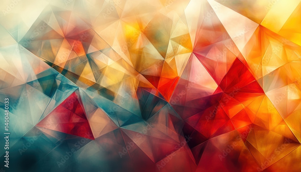 Aufkleber Colorful geometric patterns create a vibrant abstract design with rich textures and warm hues in shifting diamond shapes on a dark background