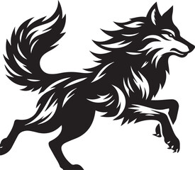 Running Wolf Silhouette Vector – Bold Black Wild Animal Illustration for Logos or Prints

