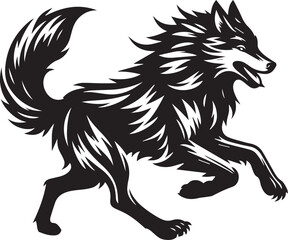 Running Wolf Silhouette Vector – Bold Black Wild Animal Illustration for Logos or Prints

