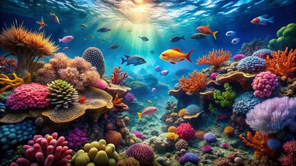 Graceful Fish in Simulated Underwater Habitat - Aerial View Stock Photo