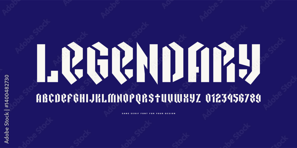 Fototapete stencil-plate sans serif font in black letter style. letters and numbers for logo and emblem design.