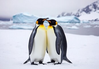 Obraz premium Adorable Emperor Penguins Displaying Affection in Arctic Landscape