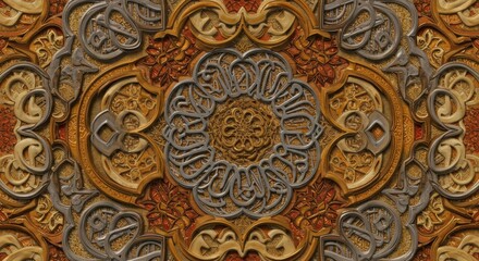 Obraz premium Intricate Golden and Silver Islamic Calligraphy Art: A Detailed Arabesque Design