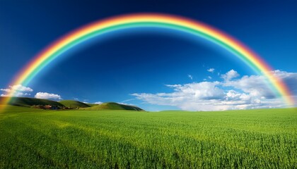 Naklejka premium 草原に架かる鮮やかな虹5