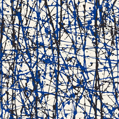 Abstract blue and black ink splatter pattern, seamless texture for textile design or website background