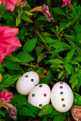 Springtime Easter Egg Arrangement with Flowers and Greenery