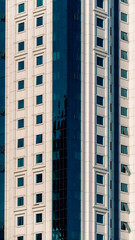 many windows and walls facade of a modern skyscraper without people