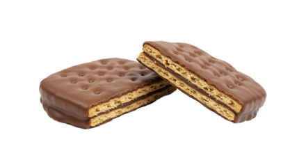 Two Chocolate Covered Graham Crackers on Transparent Background