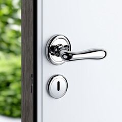 Chrome Door Handle and Keyhole on White Door