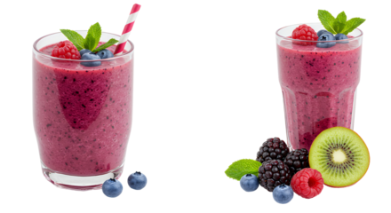 Two Glasses of Pink Berry Smoothie with Transparent Background