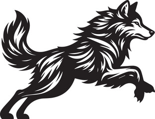 Running Wolf Silhouette Vector – Bold Black Wild Animal Illustration for Logos or Prints

