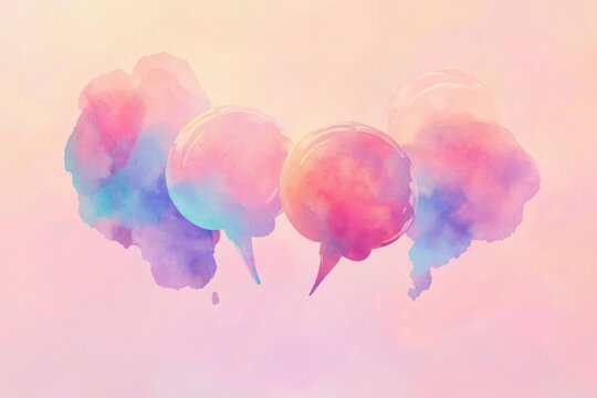 Delicate, pastel-colored speech bubbles, evoking a sense of lighthearted communication.  Soft, blended watercolor-style aesthetic