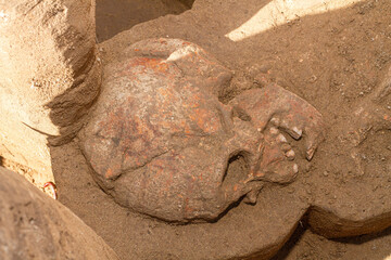 Obraz premium East Sumba – 04. 21. 2019 – The jar burial site in Lambanapu, East Sumba, a burial ground dating back around 20 centuries ago, where human skulls were found inside the jars 