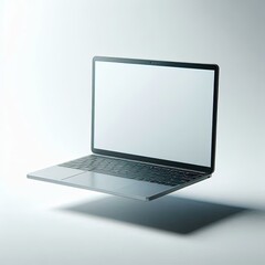 Minimal floating laptop mockup on white background. Perfect for showcasing websites, digital products, and UI/UX presentations with plenty of cropping space.