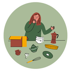 Woman sorting kitchen items