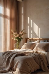 Golden Light and Soft Textures in a Cozy Bedroom Scene
