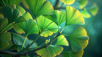 Fototapeta premium Ginkgo Biloba Leaves Close-up: Autumnal Healing Plant, Alternative Medicine
