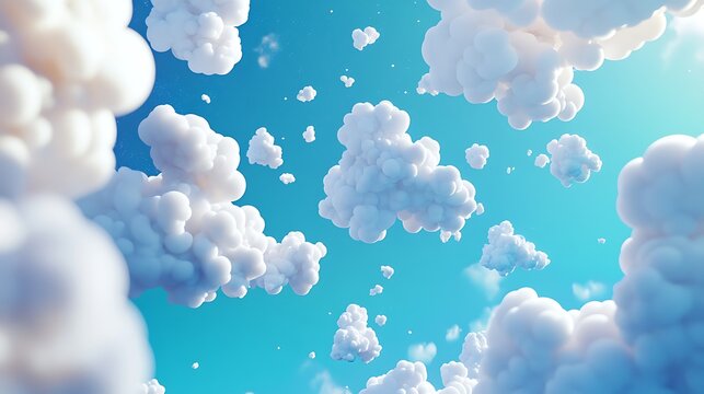Cute round 3D cartoon clouds creating a whimsical floating effect
