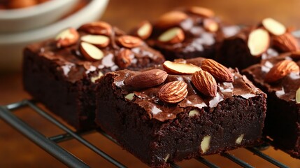 Indulgent fudgy brownies with a generous topping of toasted almonds for crunch