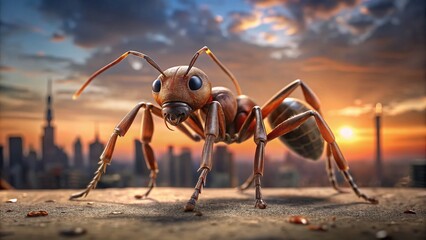 Fototapeta premium Giant Ant Macro Cityscape - Panoramic Insect Photography