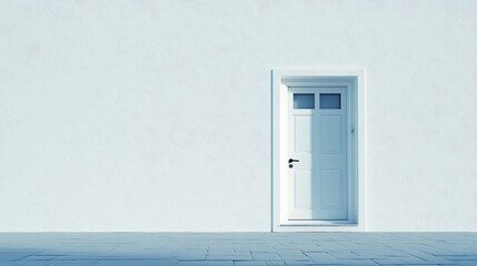 A simple white door on a light blue stucco wall.