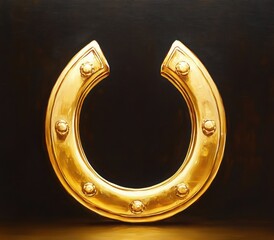 Obraz premium Golden Horseshoe Painting Baroque Style Intricate Details Illuminated Warm Lighting Centered Composition Minimalist Background
