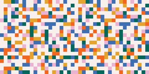 Fun colorful geometric mosaic pattern. Abstract festive background. Minimalist horizontal design template in rainbow colors