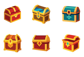 Treasure box set on white background