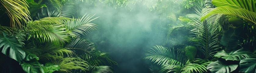 Lush Jungle Foliage with Misty Ambiance