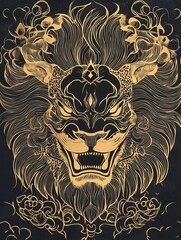 Elegant lion illustration with intricate details.