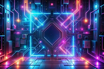 Obraz premium Futuristic Glowing Data Panels Cyberpunk Background - Digital Art
