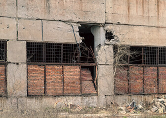 destroyed and burned houses in the city in Ukraine