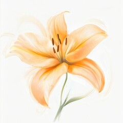 Fototapeta premium Soft Orange Lily Flower with Smooth Petals and Delicate Stamen Emerging from a Light Background